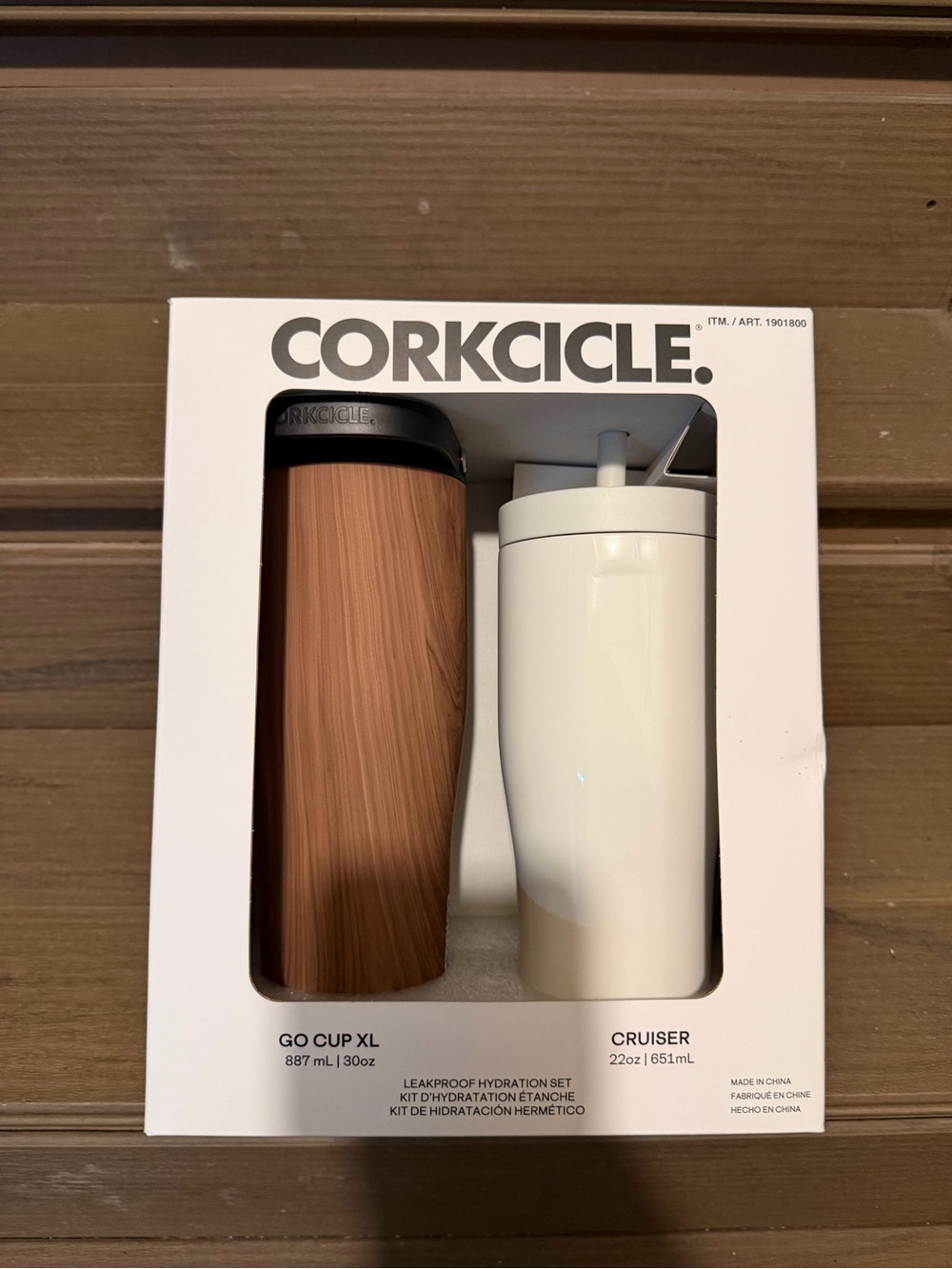 Corkcicle Woodgrain Go Cup XL and White Cruiser Duo